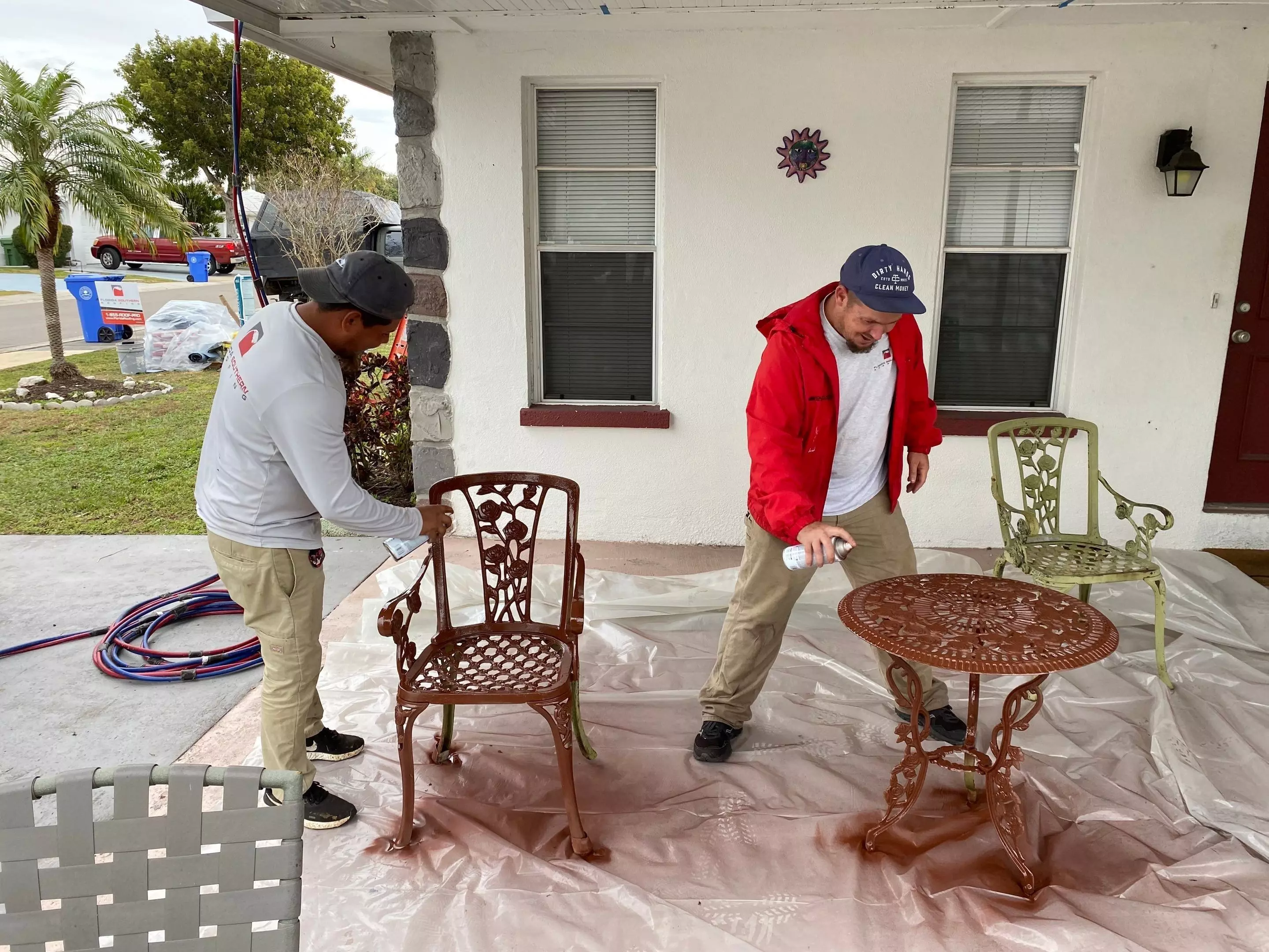 Before and after pictures of new plantings and mulch donated by Pestguard Commercial.