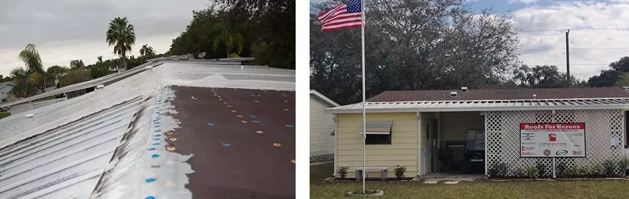 Before picture of Mr. Nelms' roof and the finished project.